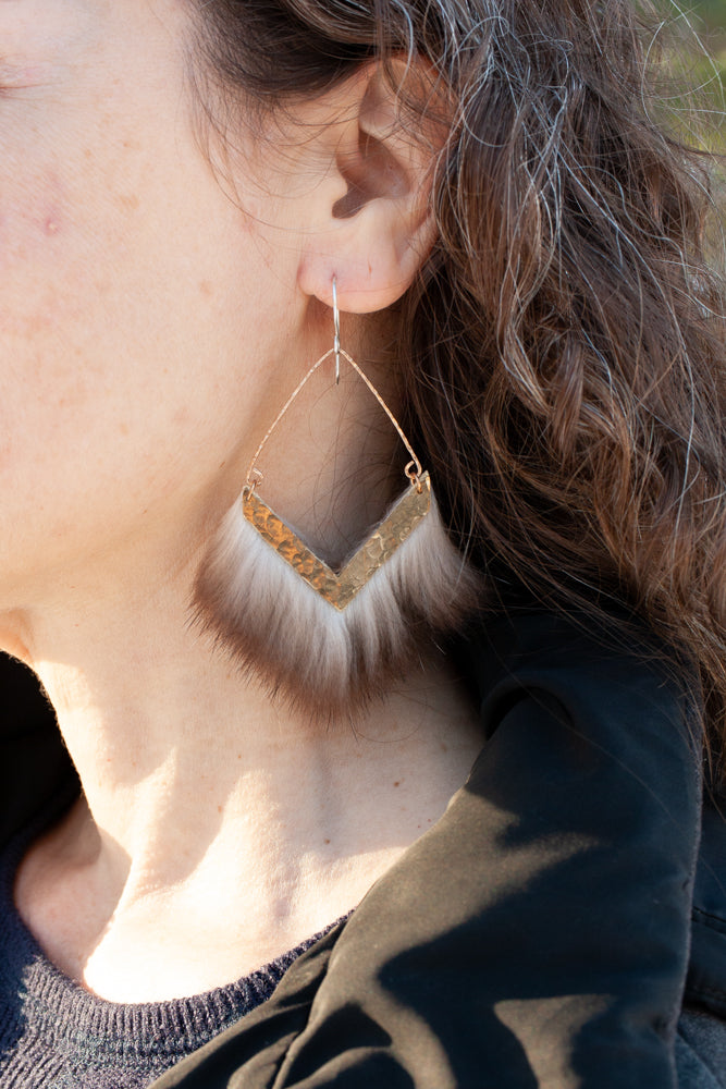 hammered brass with sea otter fur and hammered bronze wire