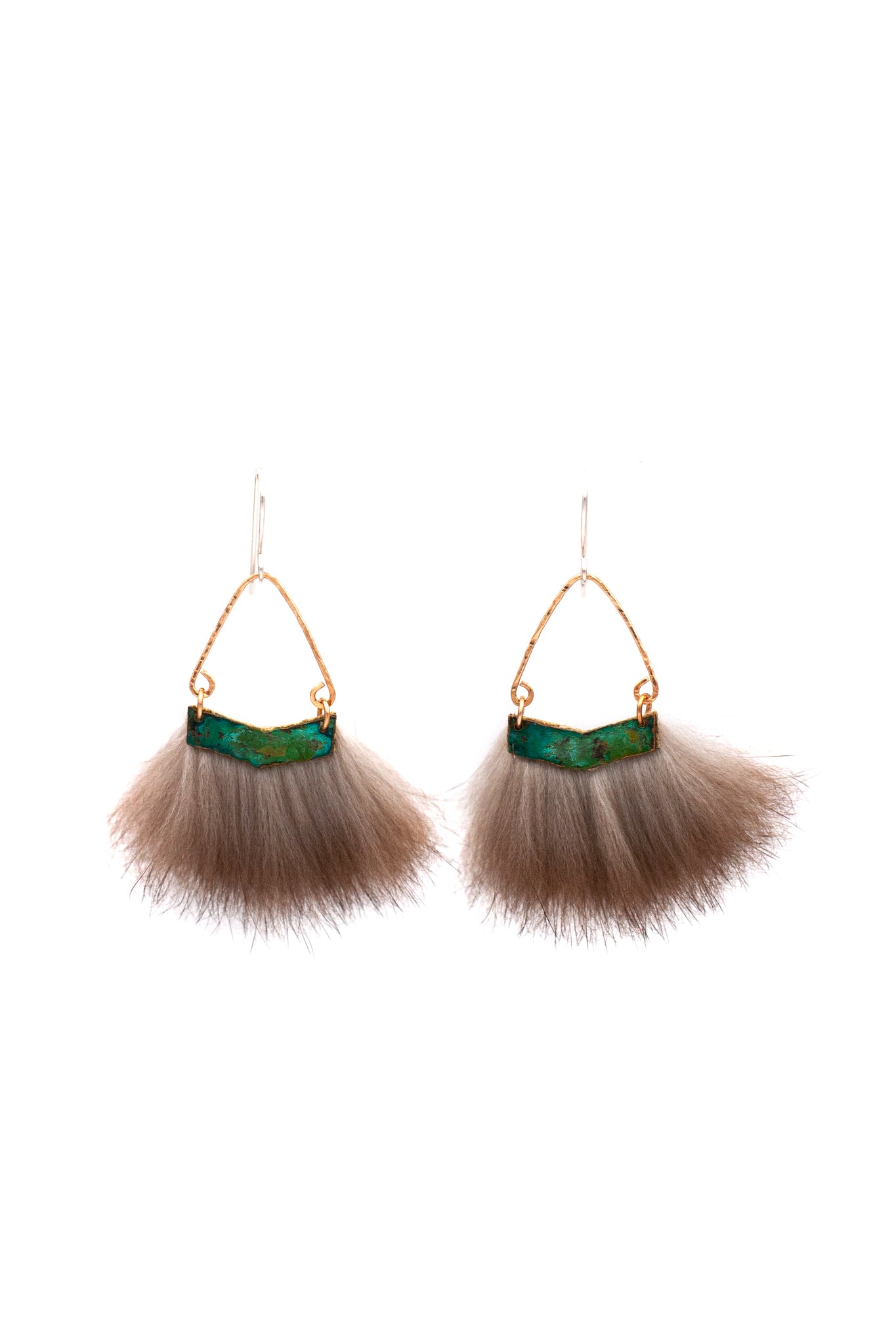 bold real fur earrings with hammered metal